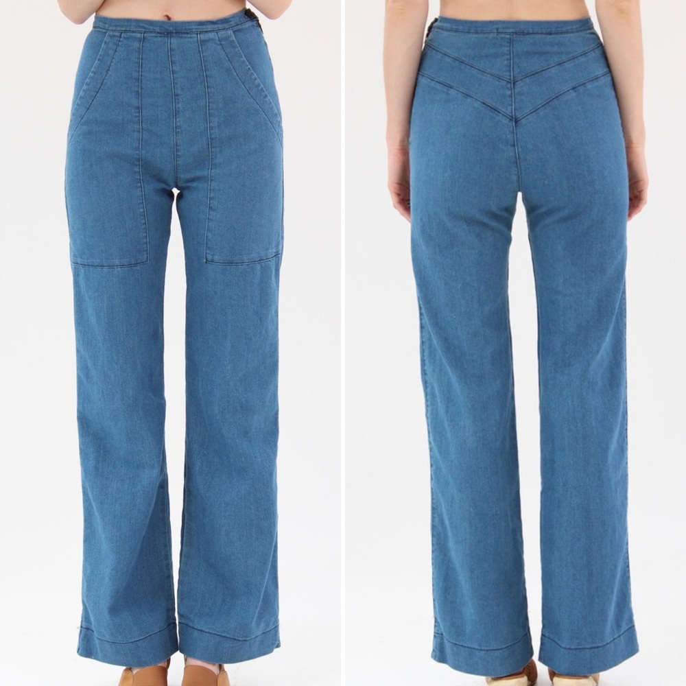 Prairie Underground Yr Arrow High Rise Wide Leg 70's Pants Blue Wash Size M